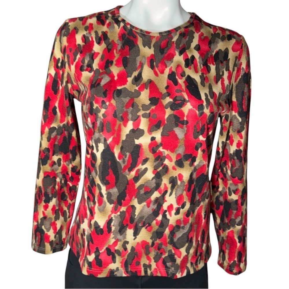 TANJAY WOMENS MULTI-COLOR PETITES MEDIUM SWEATER CREWNECK ANIMAL PRINT EUC